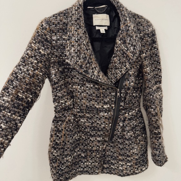 Banana Republic Italian Wool Bouclé Moto Jacket Tweed Coat - Picture 9 of 17